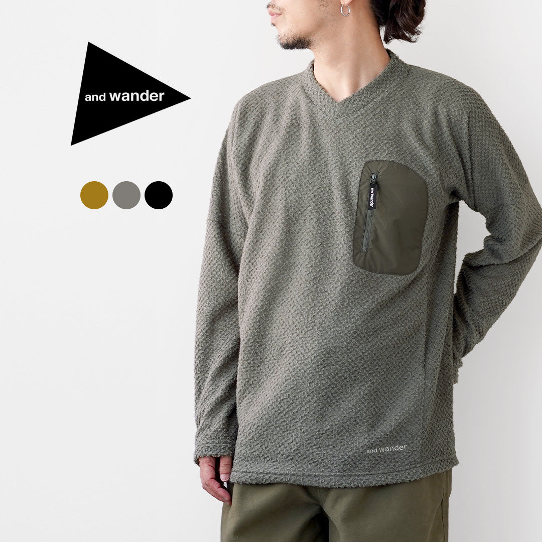 AND WANDER / Air Fleece V-Neck Pullover