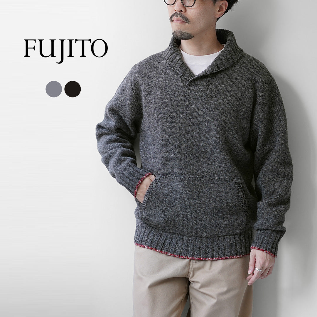 FUJITO / 셰틀랜드 × 메리노 울 숄 칼라 스웨터 니트