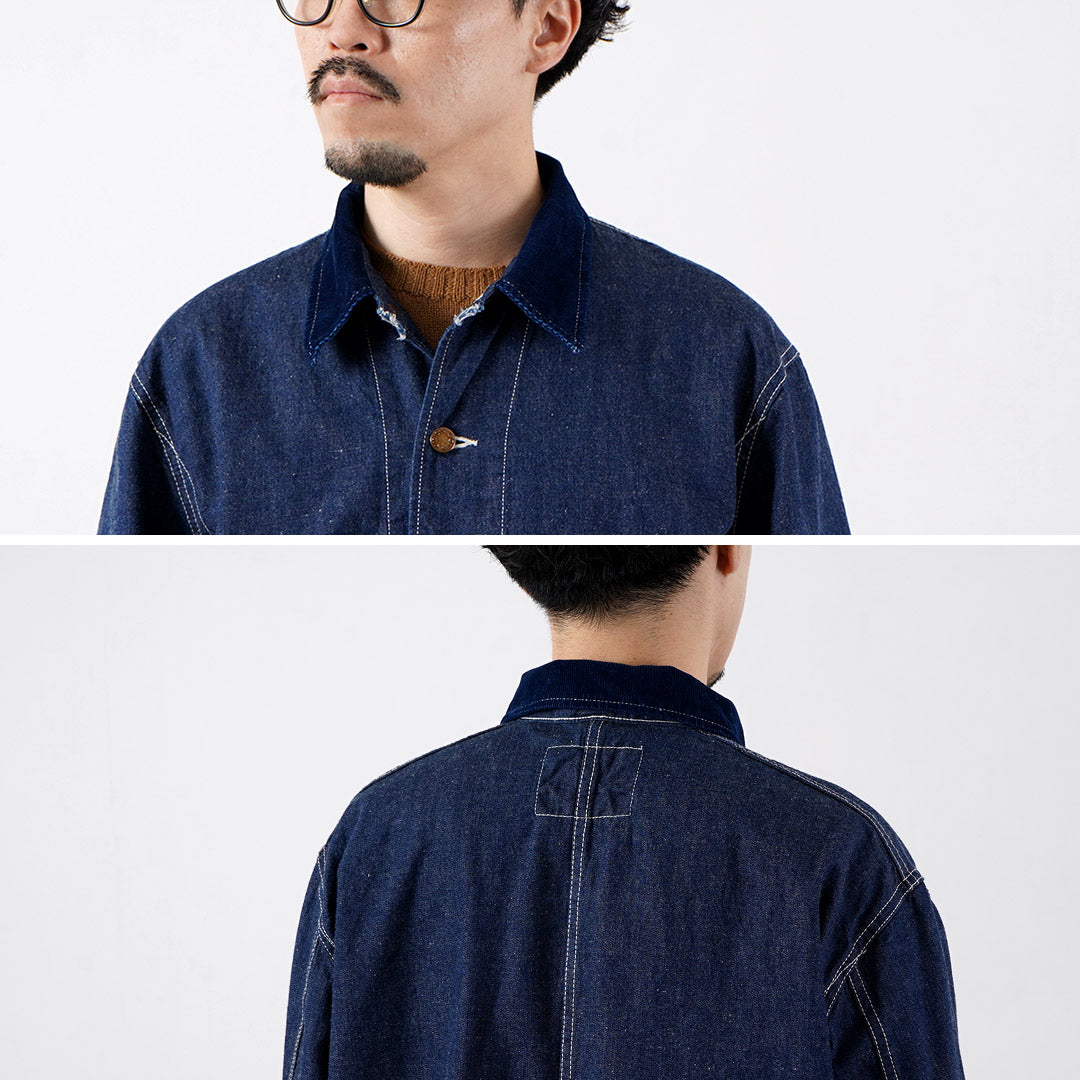 REMI RELIEF / 9.5oz Corduroy Collar Nep Denim Coverall