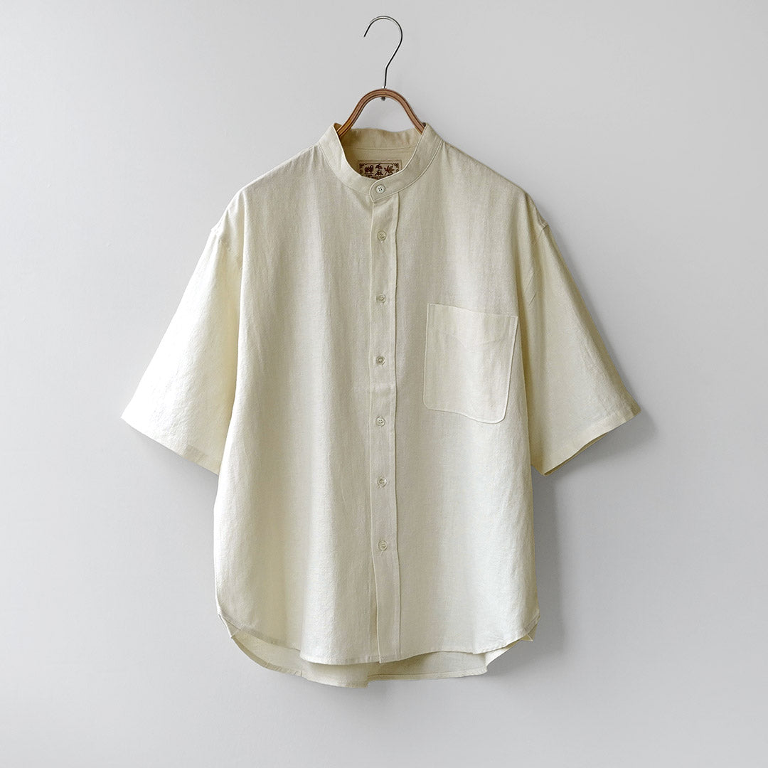 KEMA DESIGNS / Hemp Organic Cotton Half-Sleeve Band-Collar Shirt