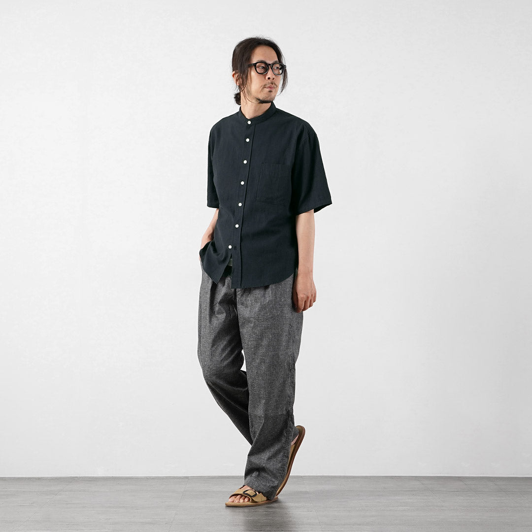 KEMA DESIGNS / Hemp Organic Cotton Half-Sleeve Band-Collar Shirt