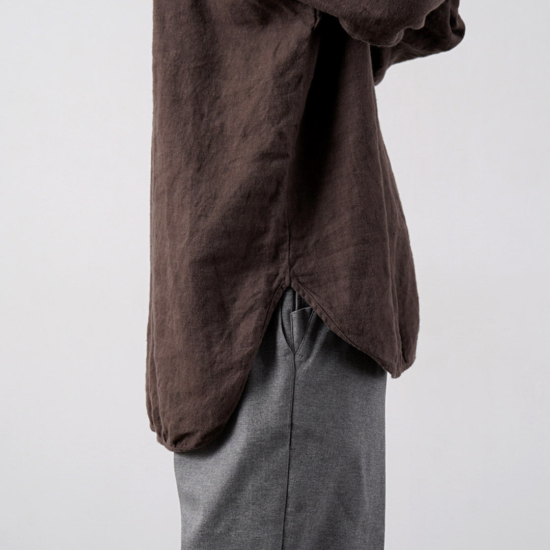 KEMA DESIGNS / Brushed Linen Henley Neck L/S Woven T-Shirt