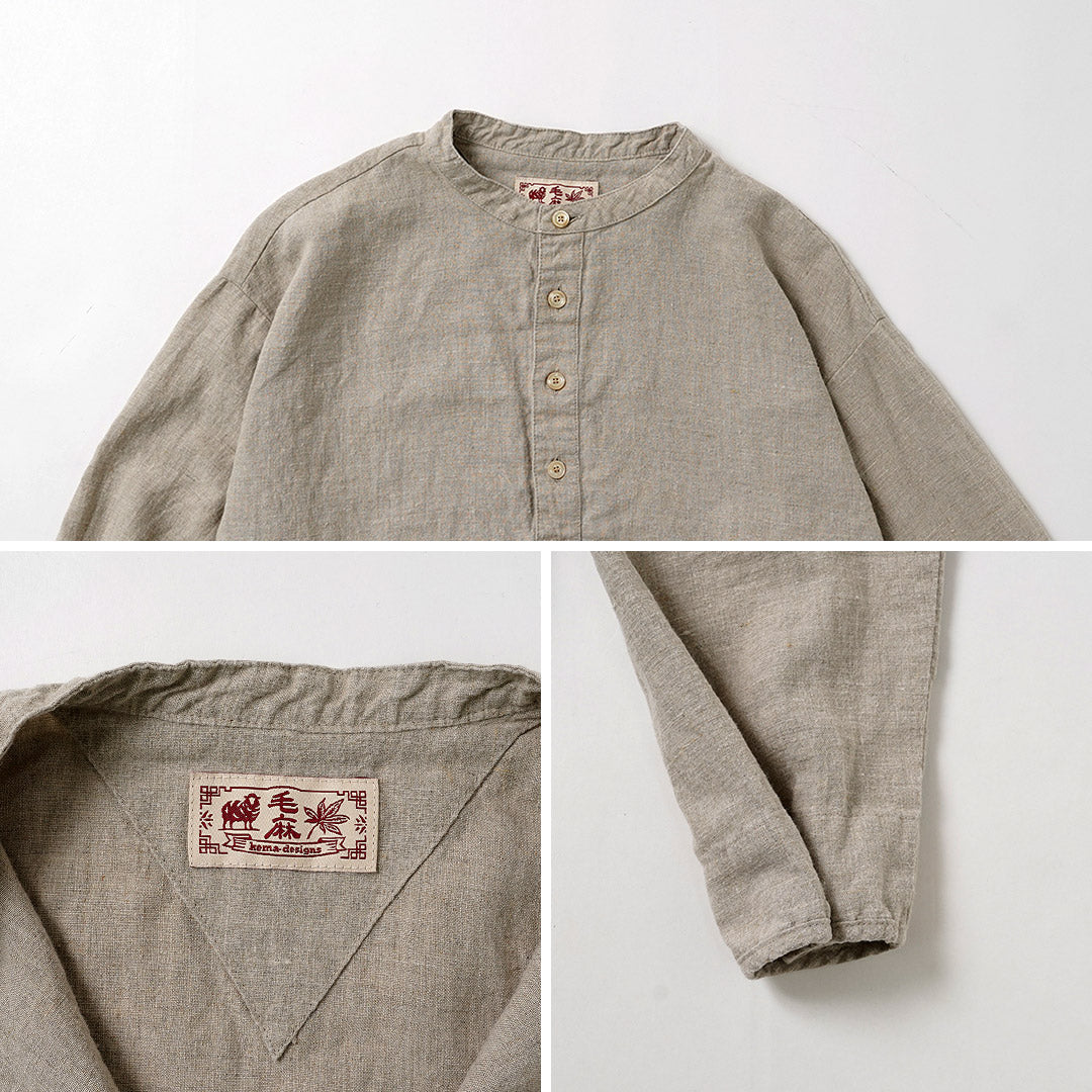 KEMA DESIGNS / Brushed Linen Henley Neck L/S Woven T-Shirt