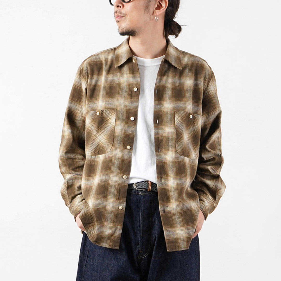 KEMA DESIGNS / 리넨 울 아문센 옴브레 오픈 칼라 셔츠