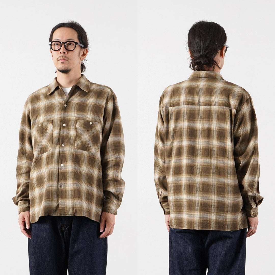 KEMA DESIGNS / 리넨 울 아문센 옴브레 오픈 칼라 셔츠