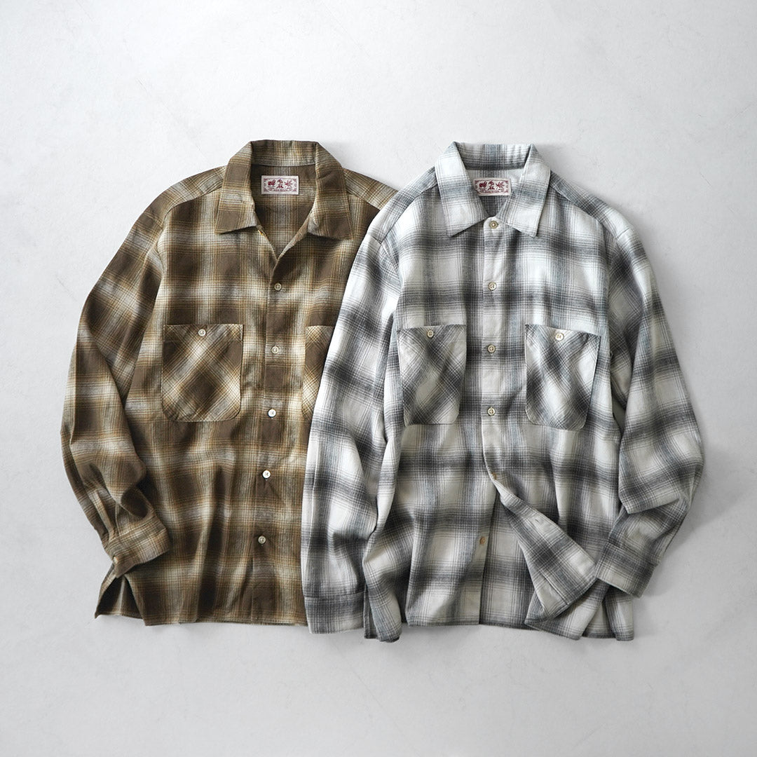 KEMA DESIGNS / 리넨 울 아문센 옴브레 오픈 칼라 셔츠