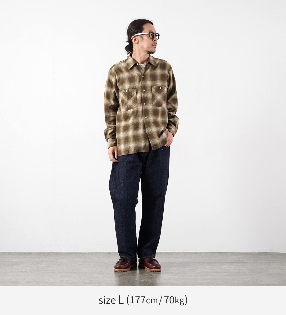 KEMA DESIGNS / 리넨 울 아문센 옴브레 오픈 칼라 셔츠