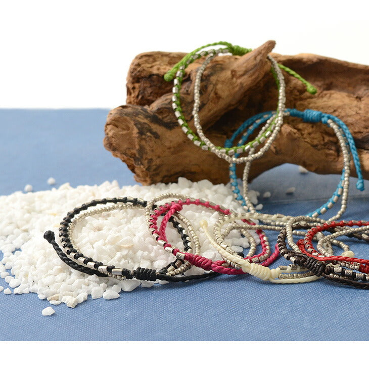 Brazalete de phadua / doble hebra con cordón encerado plateado