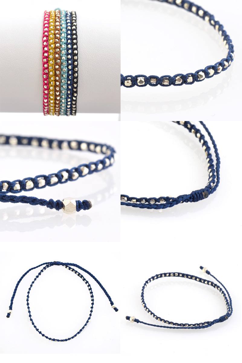 CHALISA T.. / Karen Silver Beaded Notched Cord Bracelet