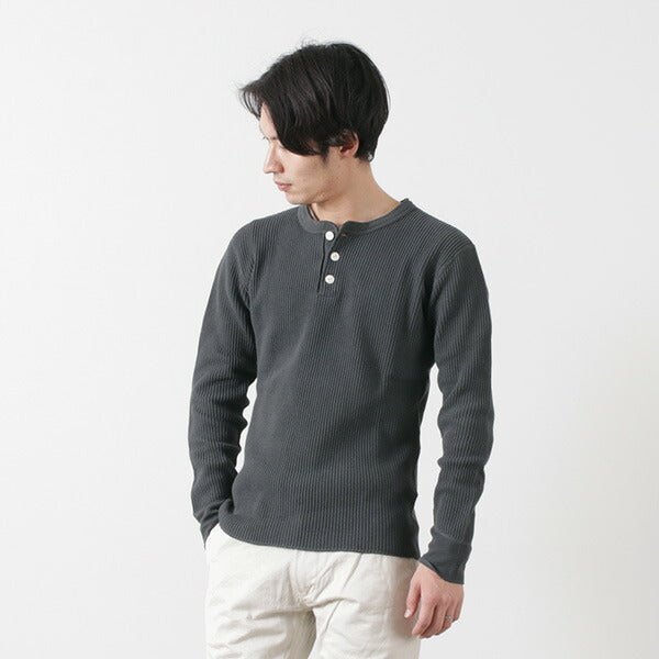 BARNS / BR-3051 Big Waffle Henley Neck Long Sleeve Thermal / T-Shirt