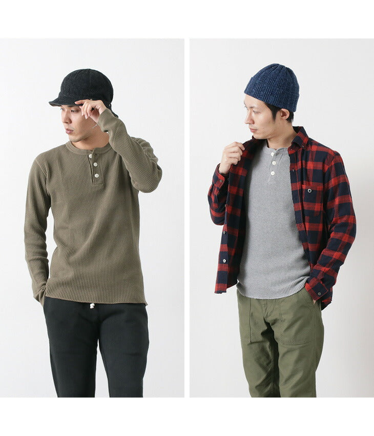 Granges / BR-3051 Big Waffle Henley Necy Long Manneve Thermal / T-shirt