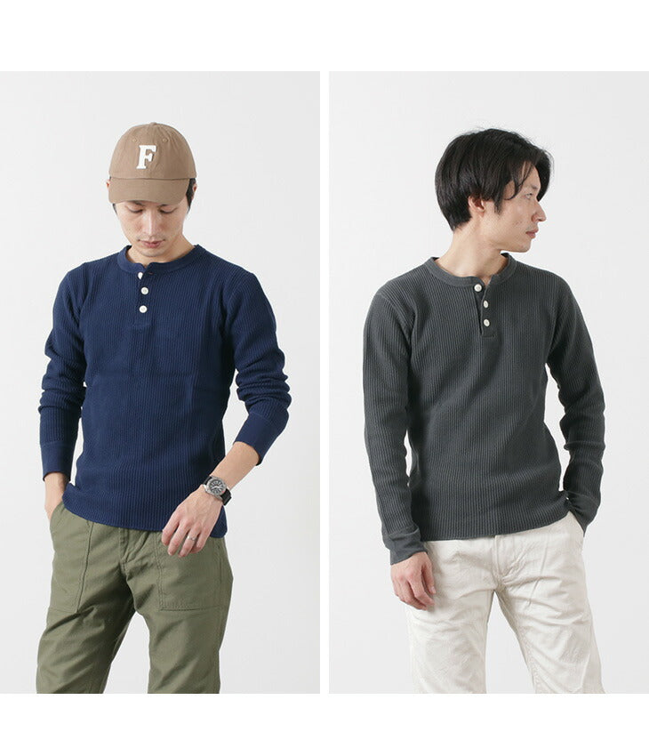 Barns / BR-3051 Big Waffle Henley Neck manga larga térmica / camiseta