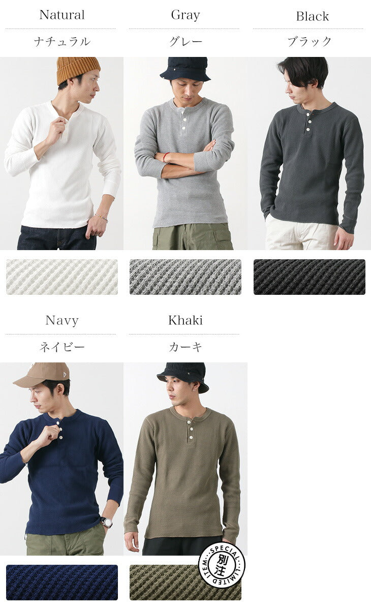 BARNS / BR-3051 Big Waffle Henley Neck Long Sleeve Thermal / T-Shirt