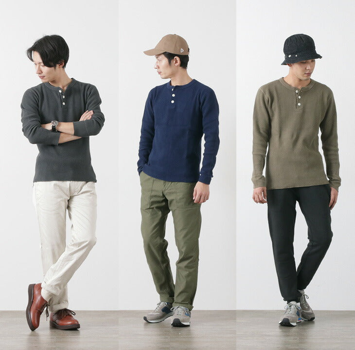 Granges / BR-3051 Big Waffle Henley Necy Long Manneve Thermal / T-shirt