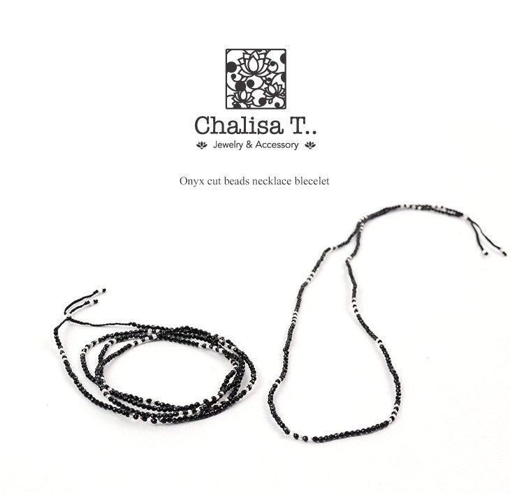 Chalisa T .. / onyx Perles coupées 2 mm Collier / bracelet accessoire à 2 voies