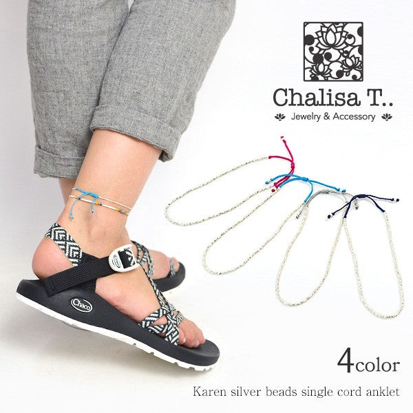 Chalisa T .. / Karen Silver Beads 단일 코드 Anklet