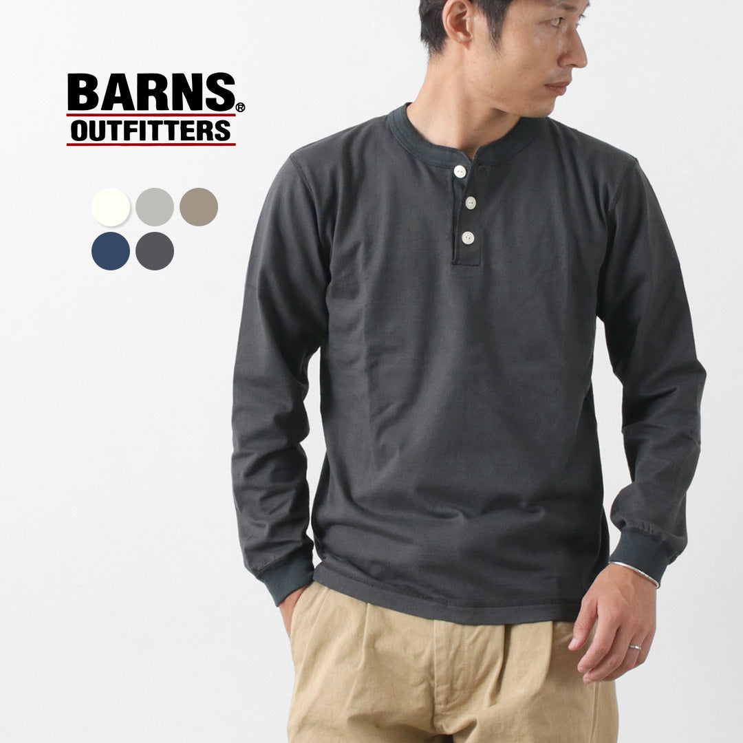 Barns / Cozun Knit Vintage manga larga Camiseta Henry Neck