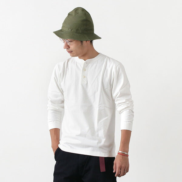 Barns / Cozun Knit Vintage manga larga Camiseta Henry Neck