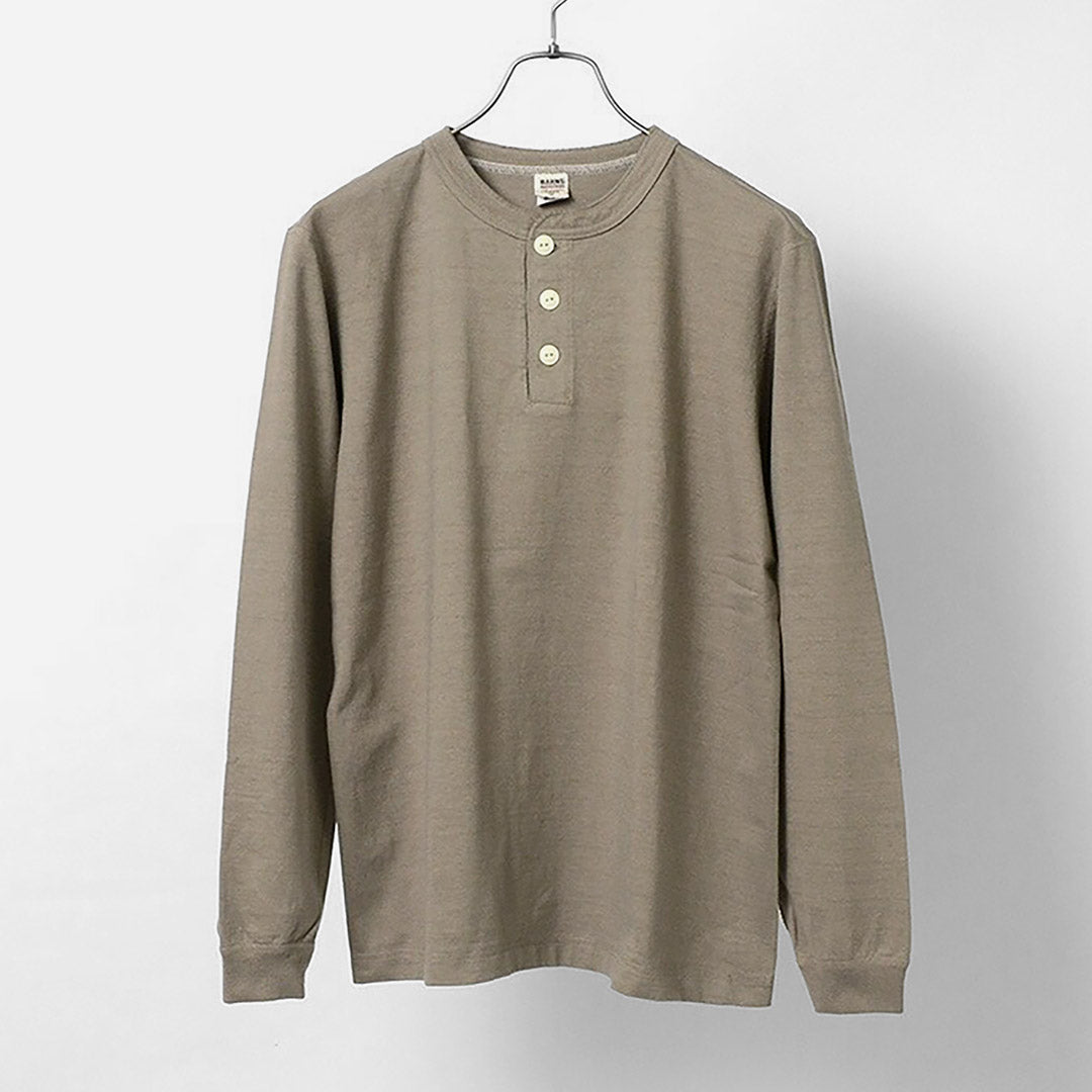 Barns / Cozun Knit Vintage manga larga Camiseta Henry Neck