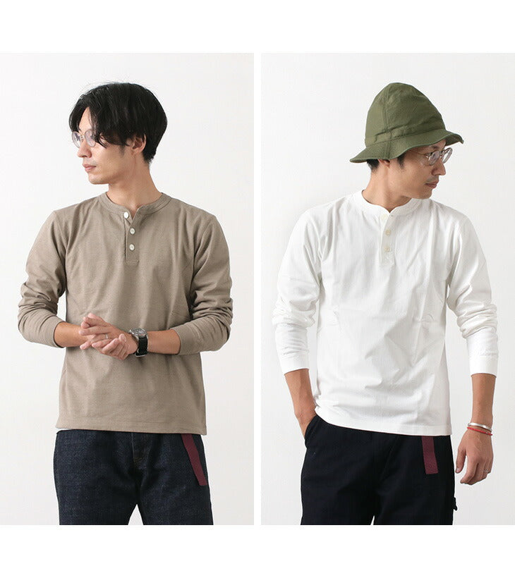 Barns / Cozun Knit Vintage manga larga Camiseta Henry Neck