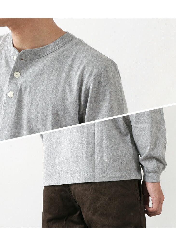 Barns / Cozun Knit Vintage manga larga Camiseta Henry Neck