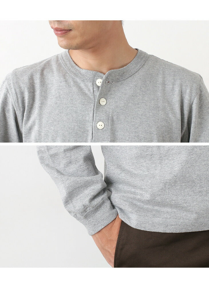 Barns / Cozun Knit Vintage manga larga Camiseta Henry Neck