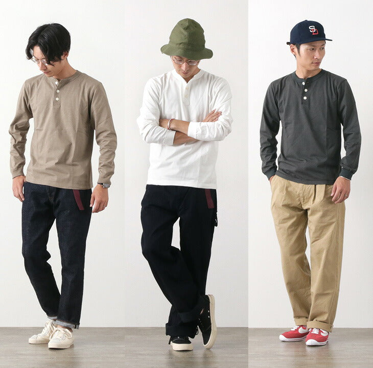 Barns / Cozun Knit Vintage manga larga Camiseta Henry Neck