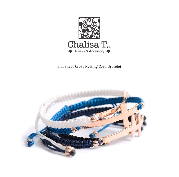 Chalisa T .. / Flatt Silver Cross Notched Cord Bracelet