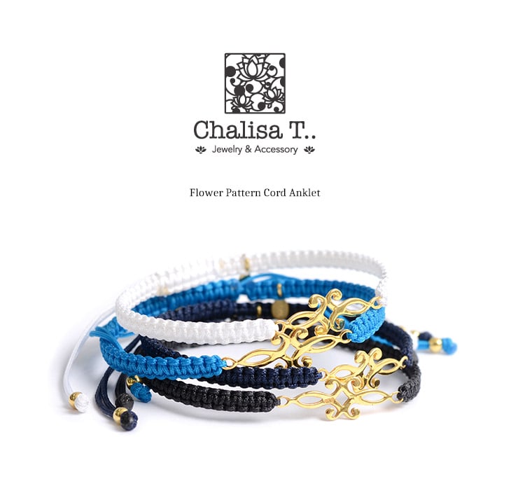 CHALISA T.. / Symmetrical Flower Pattern Notched Cord Anklet