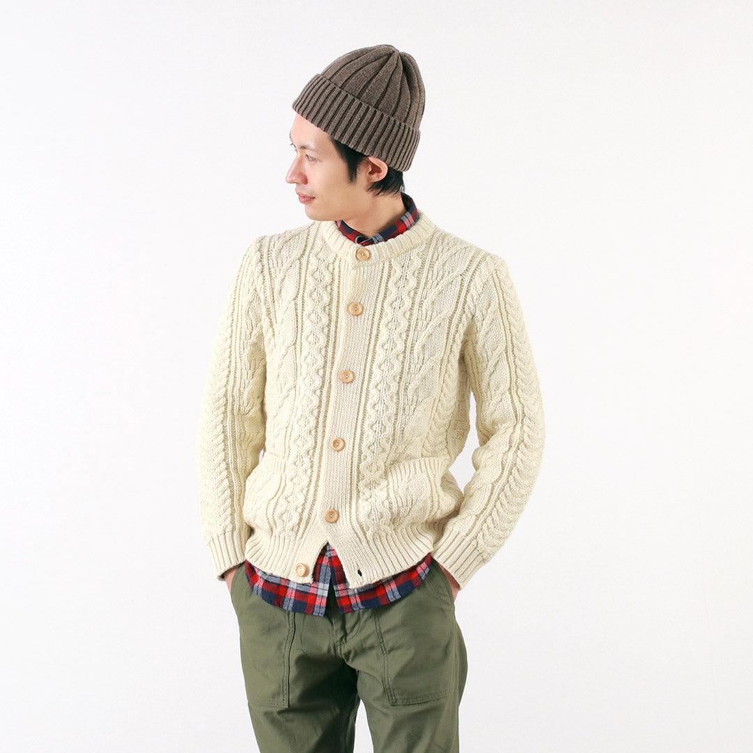 Kerry Woolen Mills / 5 게이지 3 Ply ARAN 케이블 Collarless 카디건