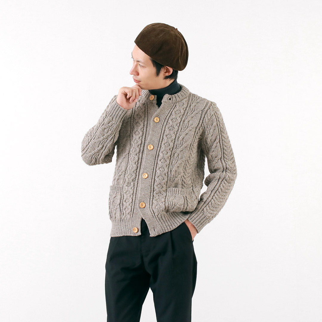 Kerry Woolen Mills / 5 calibre 5 Cardigan de collar Cable Aran