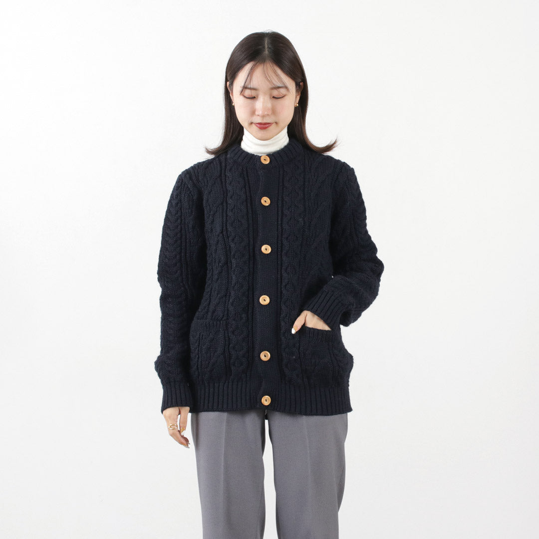 Kerry Woolen Mills / 5量规3层Aran电缆锁骨开衫