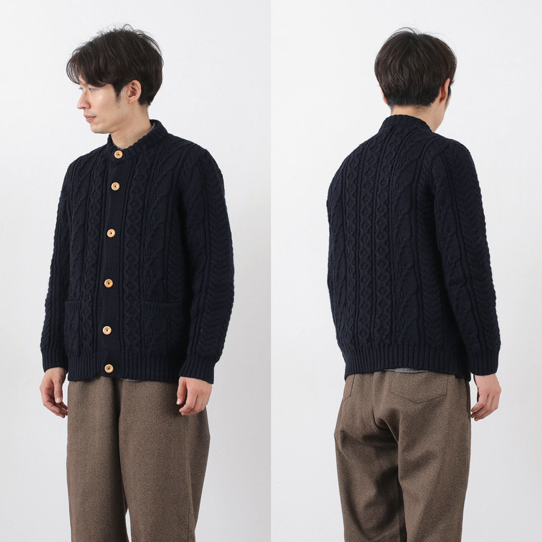 Kerry Woolen Mills / 5 게이지 3 Ply ARAN 케이블 Collarless 카디건