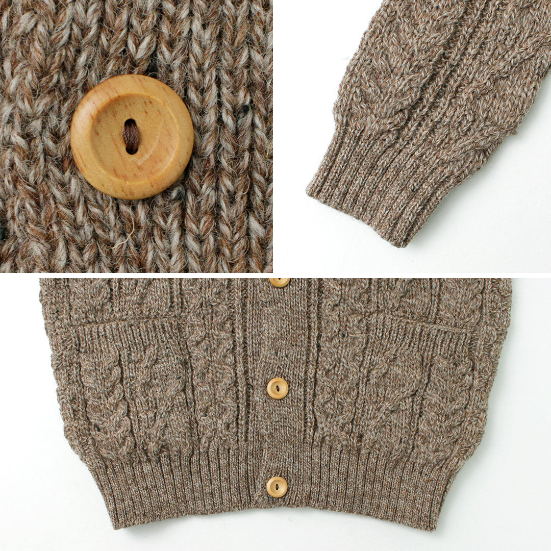 Kerry Woolen Mills / 5 calibre 5 Cardigan de collar Cable Aran