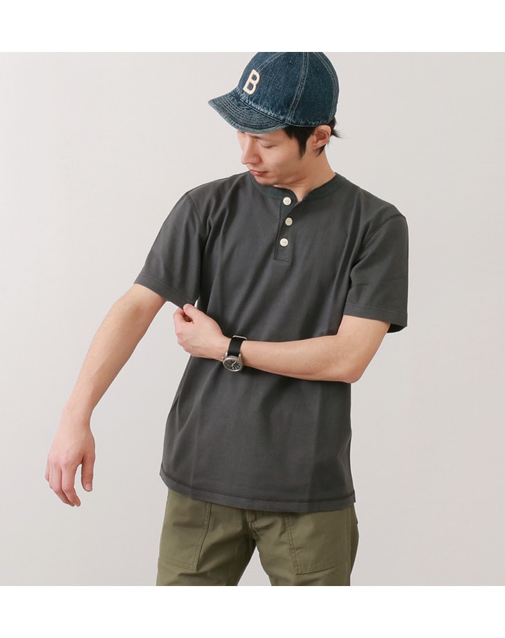 헛간 / BR-8146 KNITSTED HENLEY NECK SHORT SLEEVE CREW 목 티셔츠