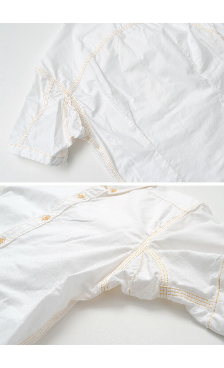 RE MADE IN TOKYO JAPAN / Yellow Stitched Short Sleeve Button Down Shirt