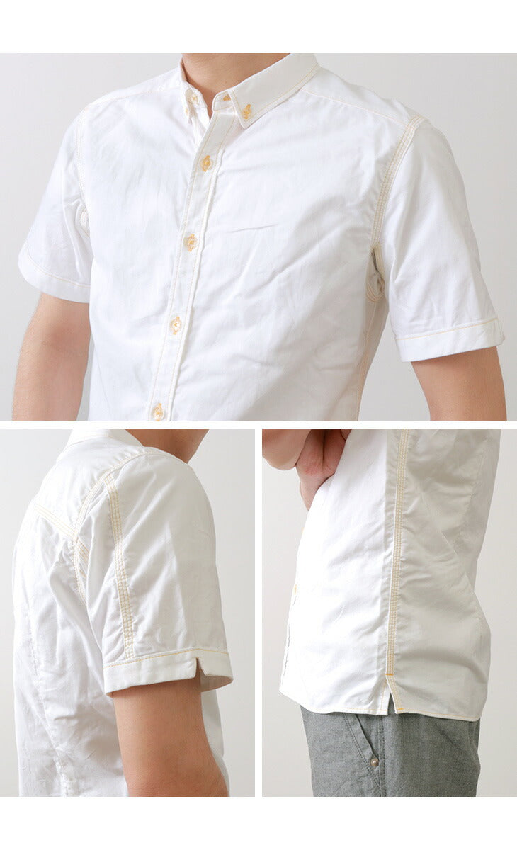 RE MADE IN TOKYO JAPAN / Yellow Stitched Short Sleeve Button Down Shirt