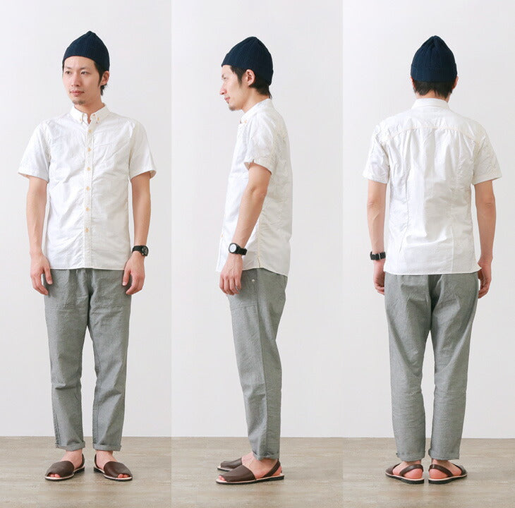 RE MADE IN TOKYO JAPAN / Yellow Stitched Short Sleeve Button Down Shirt