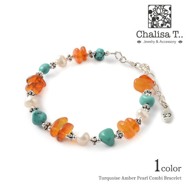 Chalisa T .. / Turquoise Amber Pearl Combi Combi Bracelet