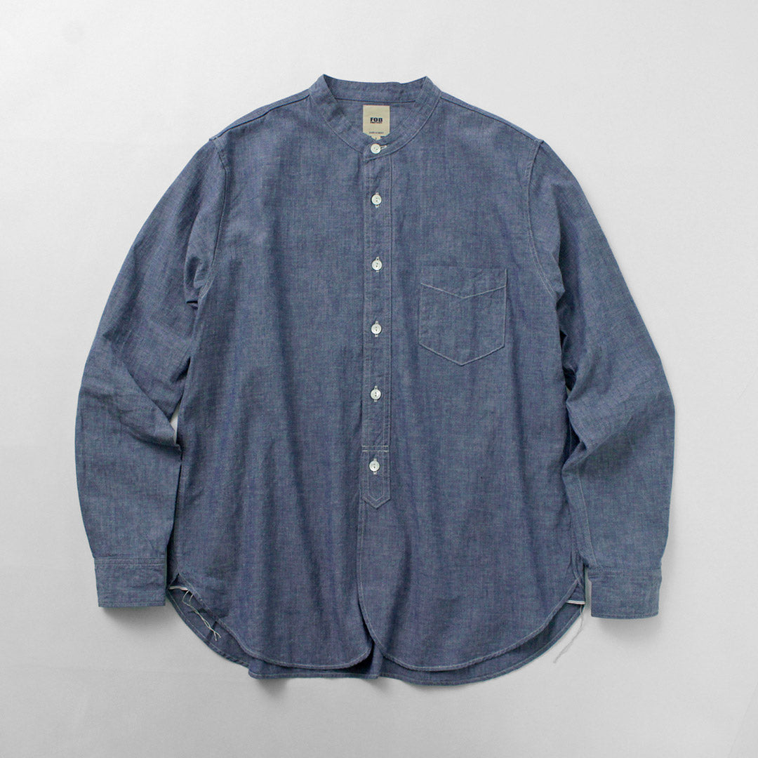 FOB 공장 / F3428 Selvage Chambray 밴드 칼라 셔츠 / 긴 슬리브