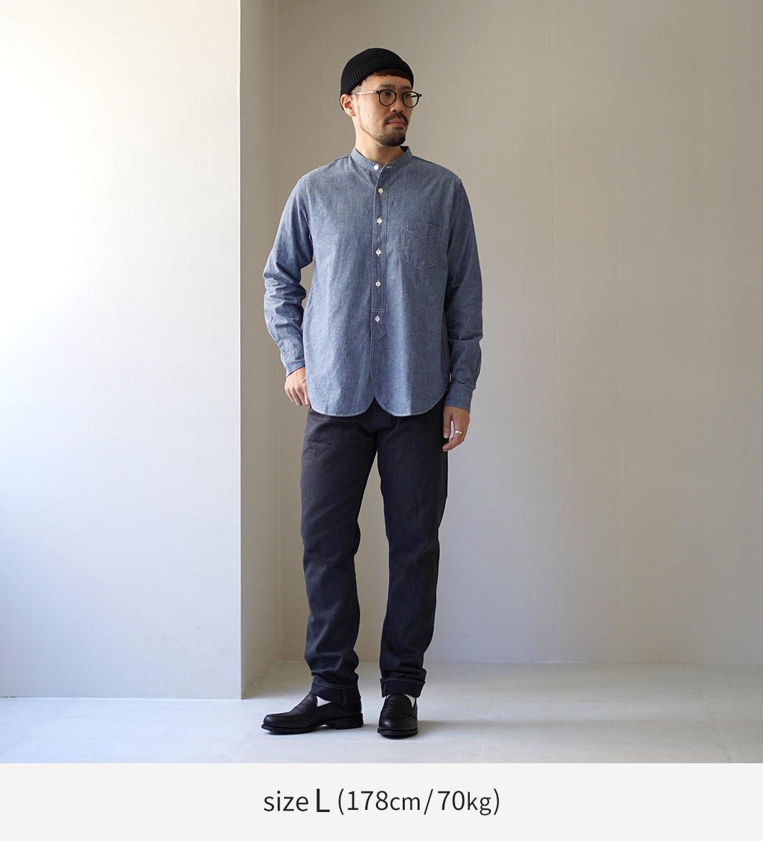 FOB FACTORY / F3428 Selvage Chambray Band Collar Shirt