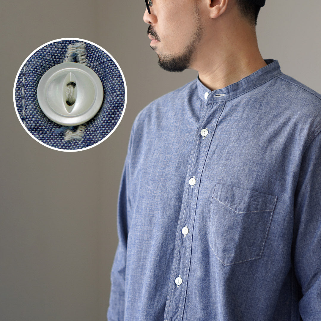 FOB FACTORY / F3428 Selvage Chambray Band Collar Shirt