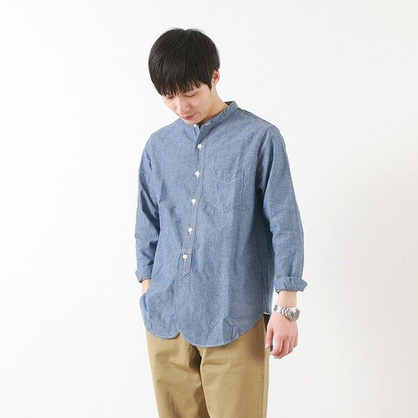 FOB 공장 / F3428 Selvage Chambray 밴드 칼라 셔츠 / 긴 슬리브