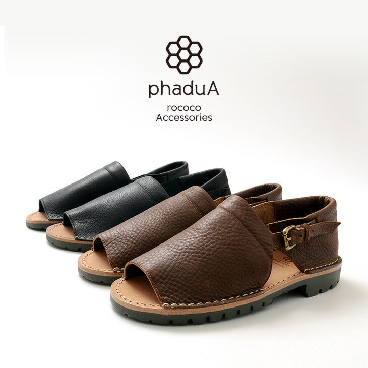 PHADUA / Open Toe Side Strap Leather Shoes