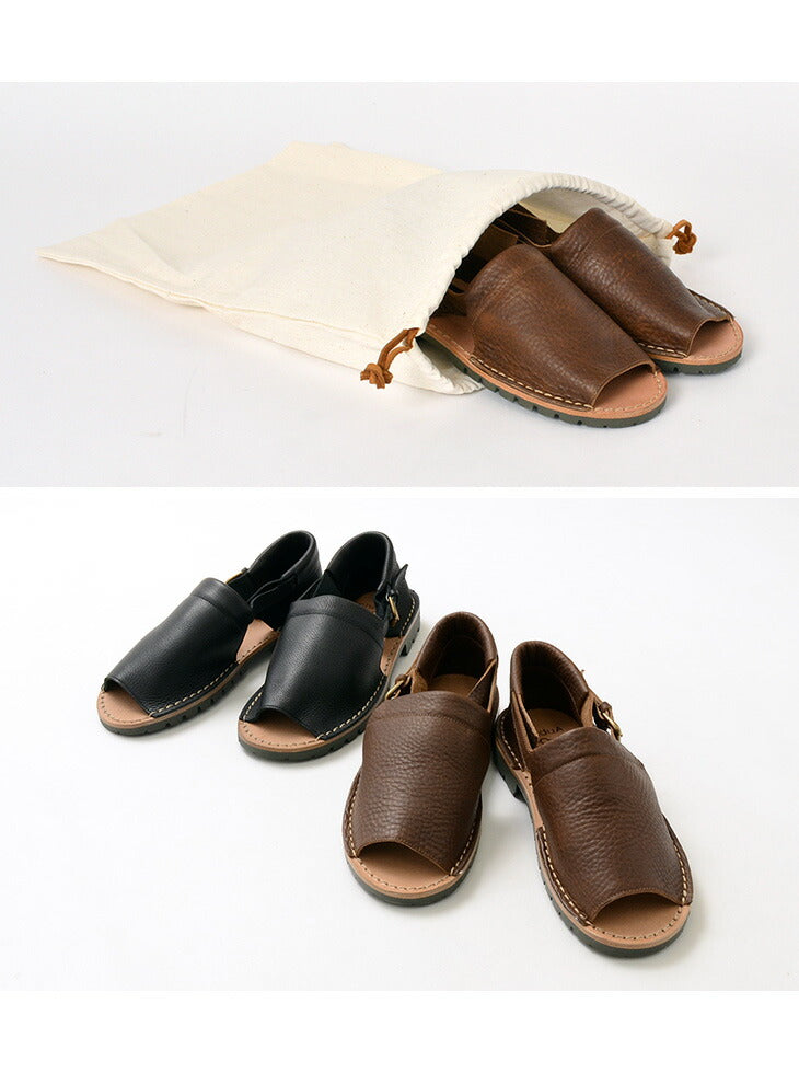 PHADUA / Open Toe Side Strap Leather Shoes