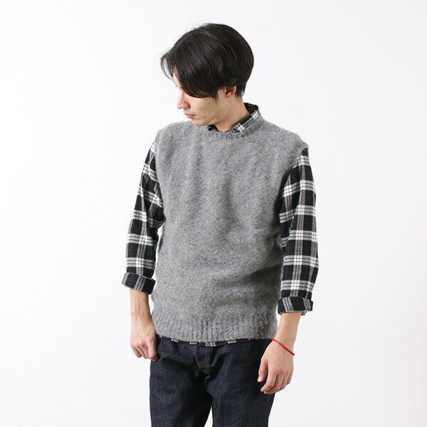 Shetland Woolen Co / Plain Shaggy Dog Crew Neck Knits 조끼