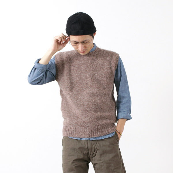 Shetland Woolen Co / Plain Shaggy Dog Crew Neck Knits 조끼