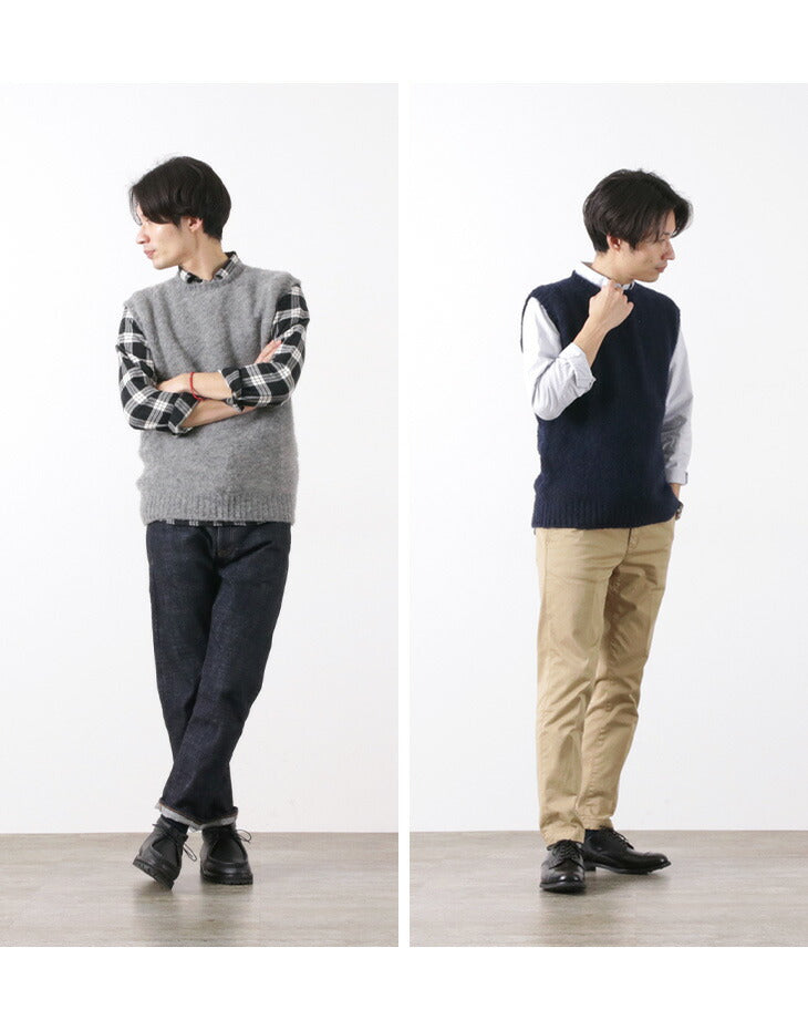 Shetland Woolen Co / Plain Shaggy Dog Crew Neck Knits 조끼