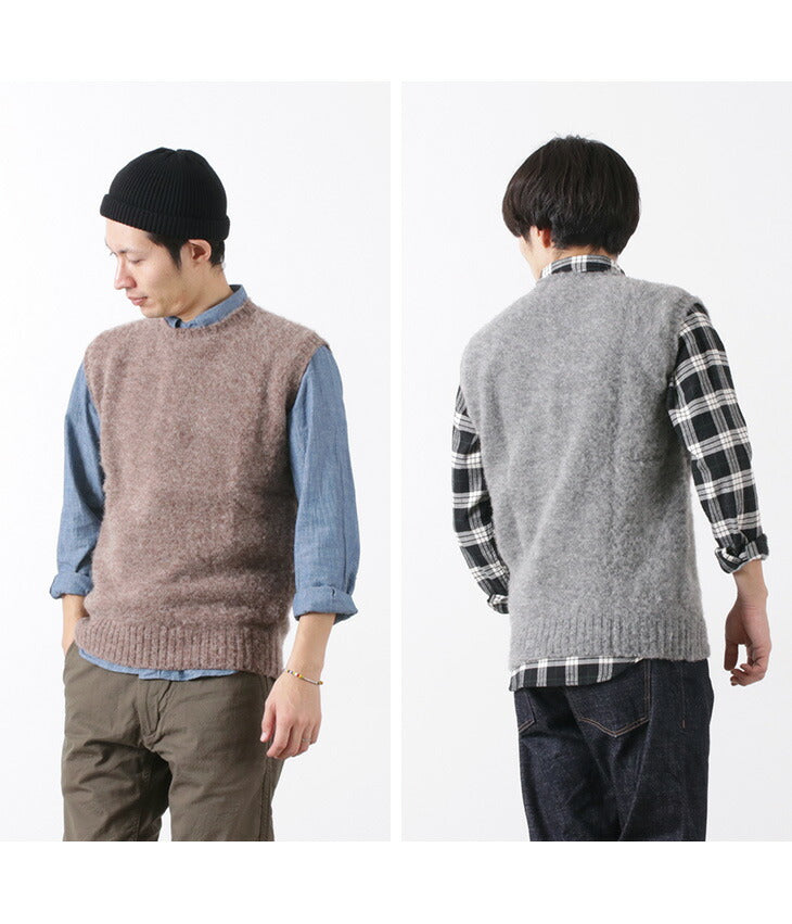 SHETLANDWOOLLENCO / Plain Shaggy Dog Crew Neck Knits Vest