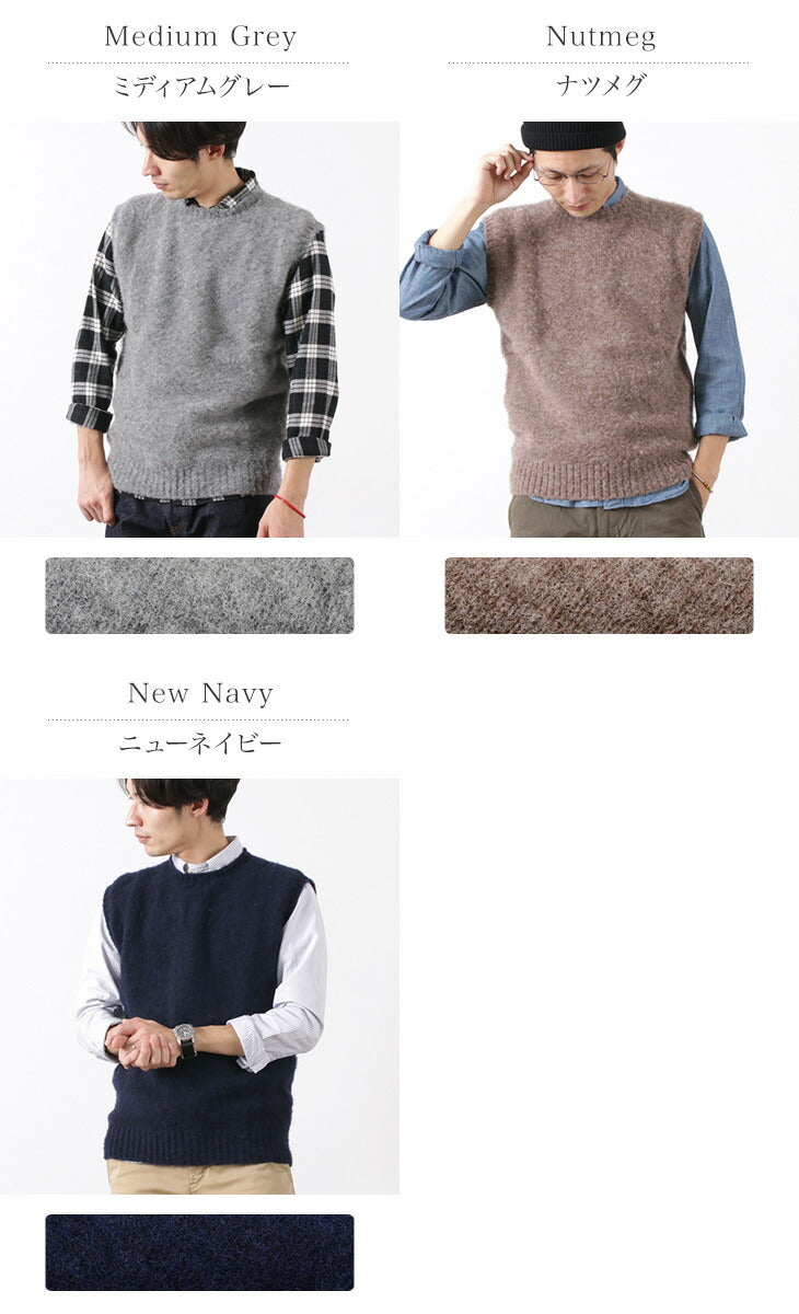 Shetland Woolen Co / Plain Shaggy Dog Crew Neck Knits 조끼